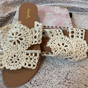 Qupid slides with lace trim